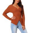 thumbnail image 2 of INSPIRE CHIC Womens' Fall Winter V Neck Wrap Long Sleeve Casual Sweater Tops S Brick Red, 2 of 6