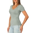thumbnail image 5 of JoveMarine Women's Slim Fit V-Neck Short Sleeve T-Shirt Solid Color Fitted Tee Casual Summer Top for Daily Wear Spring/Summer Mint Green S, 5 of 5