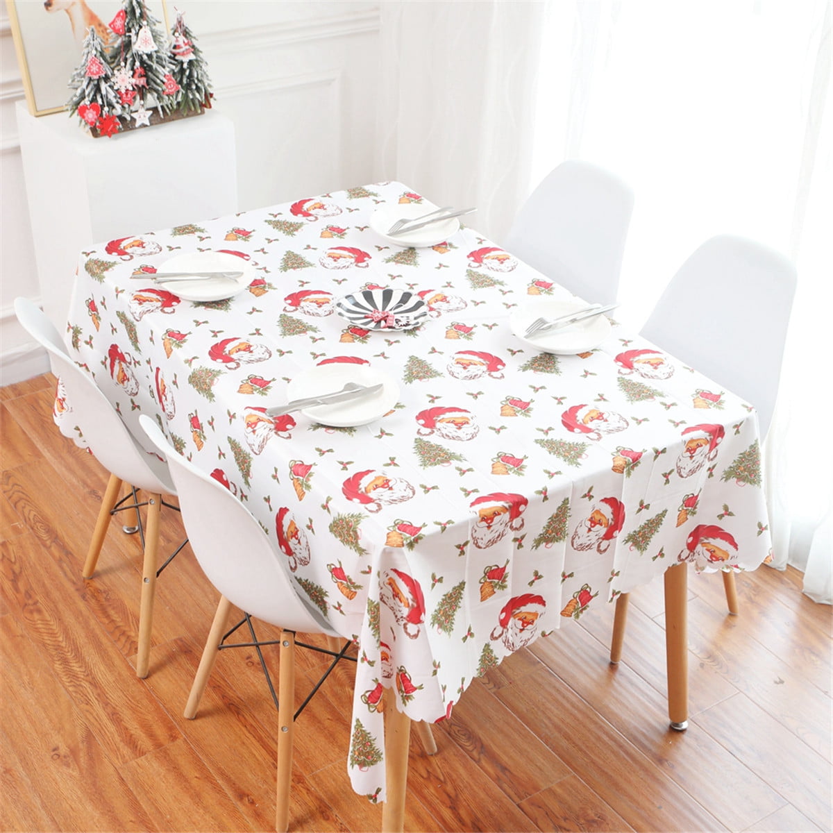 Christmas Rectangle Ctton Linen Tablecloth Decors Xmas Design Table Cloth BS 