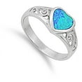 thumbnail image 4 of Blue Simulated Opal Swirl Cutout Heart Love Ring Sterling Silver Thumb Band CZ Female Size 5, 4 of 4