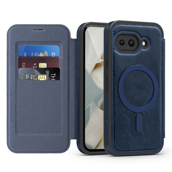 Allytechgroup Google Pixel 8 Pro Wallet Case Compatible with MagSafe, PU Leather Folio Card Holder RFID Blocking Shockproof Flip Cover Hidden Closure Phone Case for Google Pixel 8 Pro, Blue