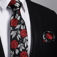 thumbnail image 2 of Ties for Men Floral Tie Handkerchief Cufflinks Set Formal Black Flower Necktie Pocket Square Wedding, 2 of 11