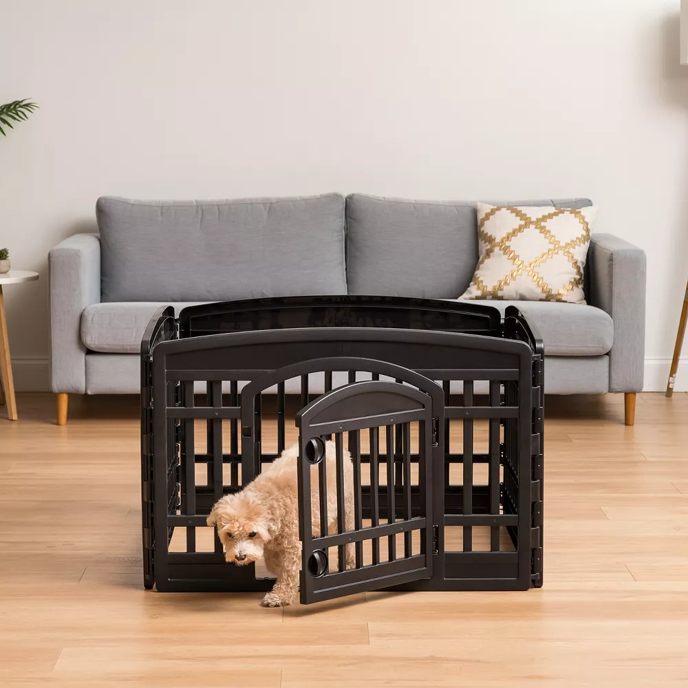 IRIS USA 24" Exercise 4-Panel Pet Playpen with Door, Dog Playpen, Puppy Playpen, for Puppies and Small Dogs, Keep Pets Secure, Easy Assemble, Fold It Down, Easy Storing, Customizable, Black