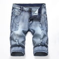 thumbnail image 1 of Shorts de mezclilla para hombre con perforaciones elásticas y bordes pulidos color claro, 1 of 6