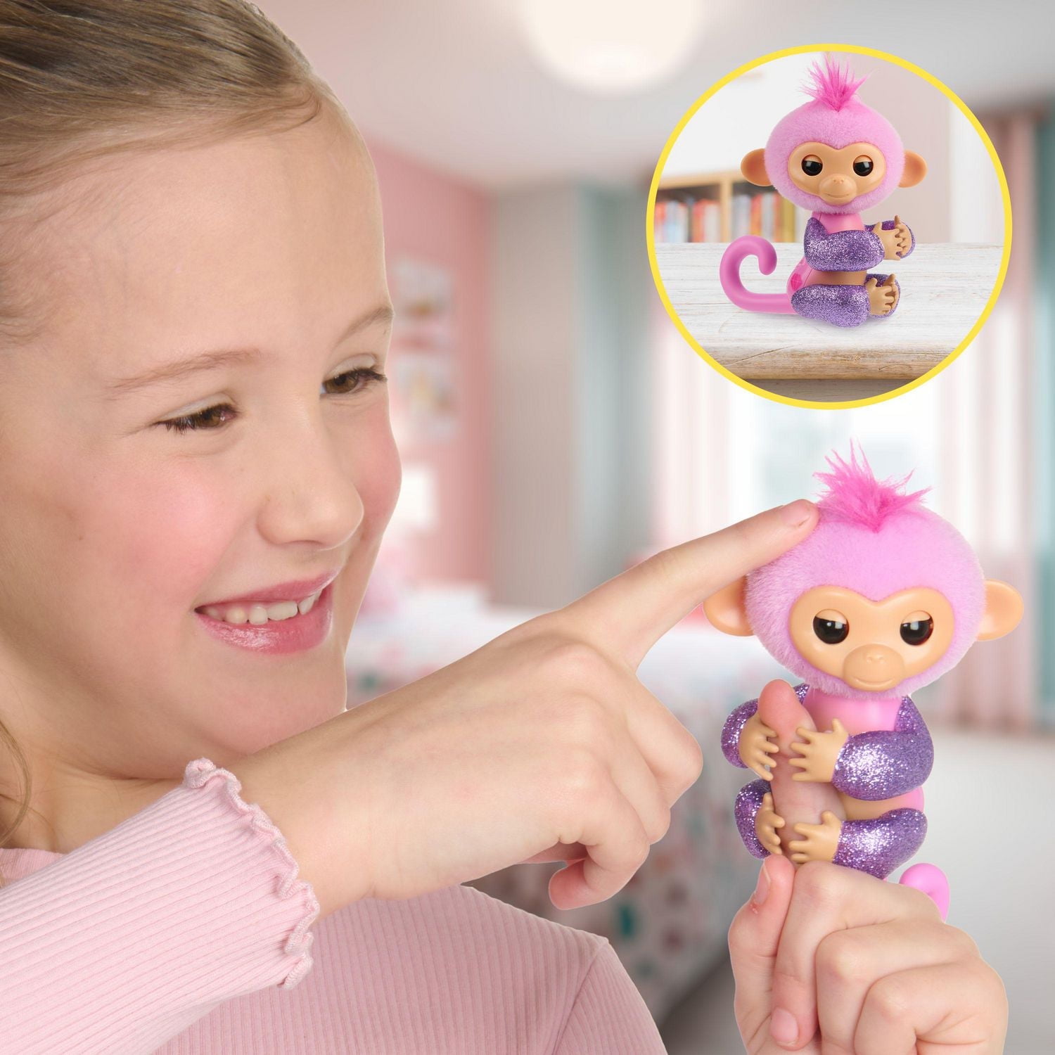Fingerlings Interactive Baby Monkey with Purple Glitter, Ella, Walmart Exclusive