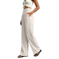 thumbnail image 6 of DeHolifer Women's Pants High Waist Casual Solid Color Straight Leg Work Business Dressy Pants White S, 6 of 6