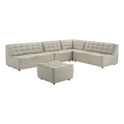 Ashcroft Orchard Upholstered Leather Corner Sofa with Ottoman in Gray