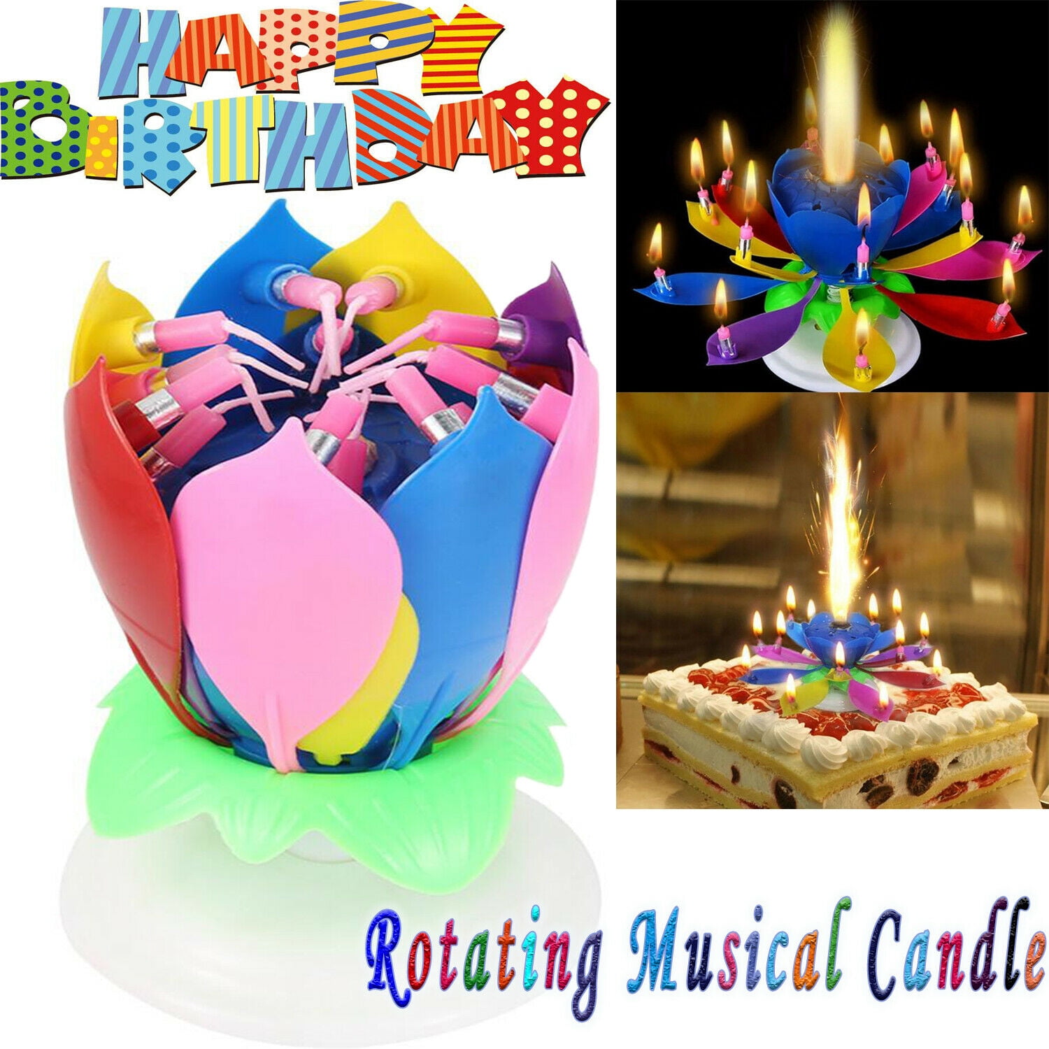 Lotus Flower Birthday Candle Electronic Music Floral Cake Candles Musical Magic 
