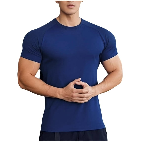 hotojiny Shirt Men Soft Breathable Crewneck Muscle Slim T Shirt Stretchy Short Sleeve Athletic Gym Workout Tee