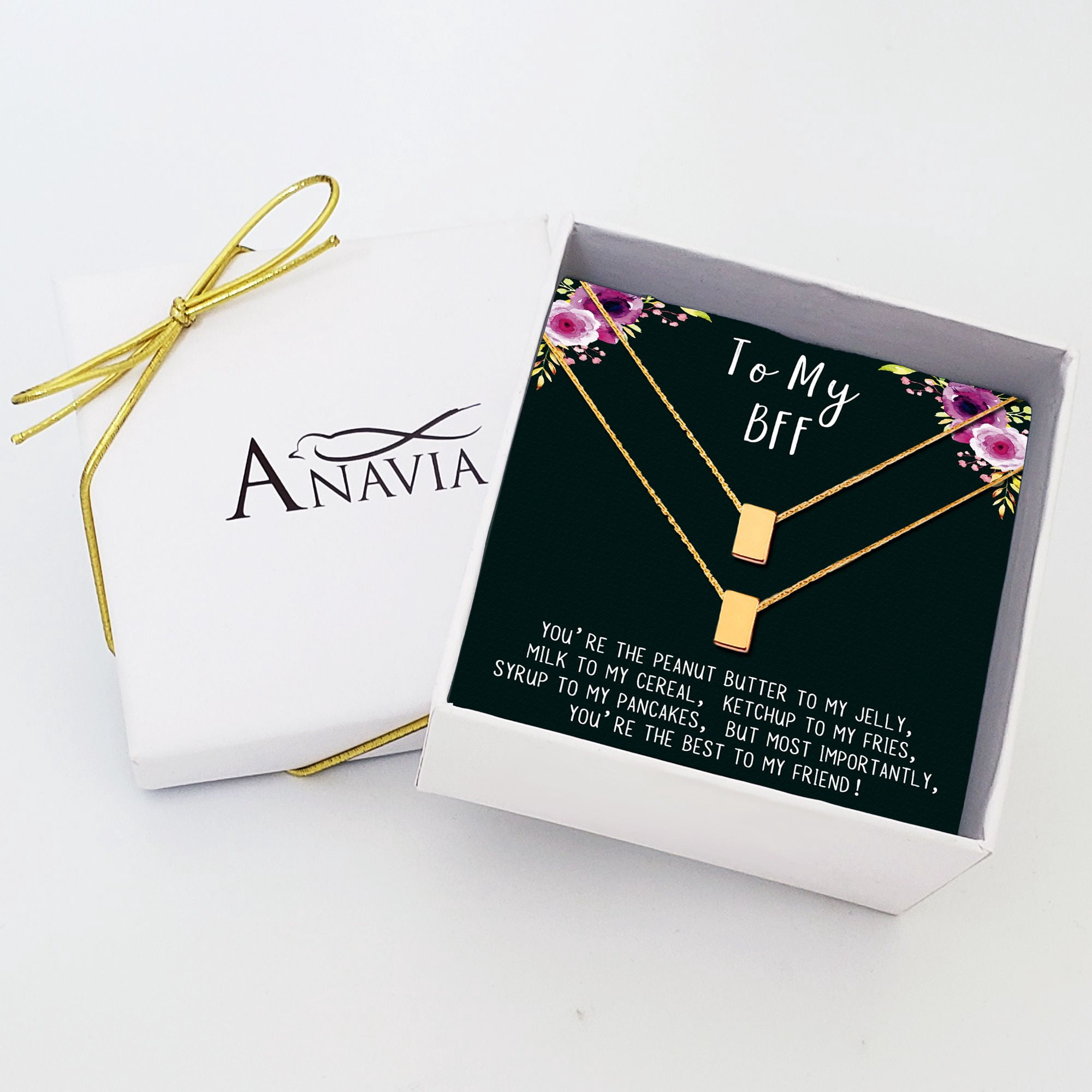 Anavia Best Friend Necklace, Friendship Jewelry, Best Friend Gifts, Gift for Friend, Birthday Gift, Christmas Gift for Her, Two Cube Necklaces with Wish Card -[Gold Charms]