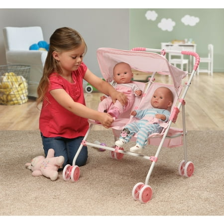 Folding Double Doll Umbrella Stroller - Pink/Gingham