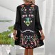 thumbnail image 4 of Vestido de Verano Casual, Vestido de Cuello en V de Manga 3/4 de Ruffle de Impresión Hecha de Poliéster Cómodo para Primavera Verano, Vestido de Verano de Mujer, 4 of 4