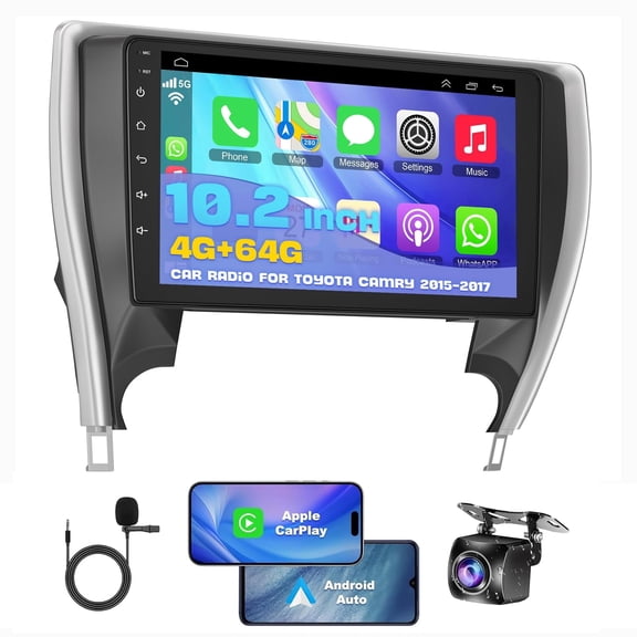 Geabo 4 64G Car Stereo for Toyota Camry 2015-2017 with Carplay Android Auto 10.2in Touchscreen Android 15 Car Radio Player with Bluetooth Wifi GPS Navi SWC Split Screen Rear Camera