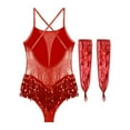 thumbnail image 4 of Alvivi Robe de Danse à Paillettes Brillantes avec Franges pour Femmes, Costume de Danse Latine Jazz, Justaucorps à Franges et Gants, Rouge, P, 4 of 7