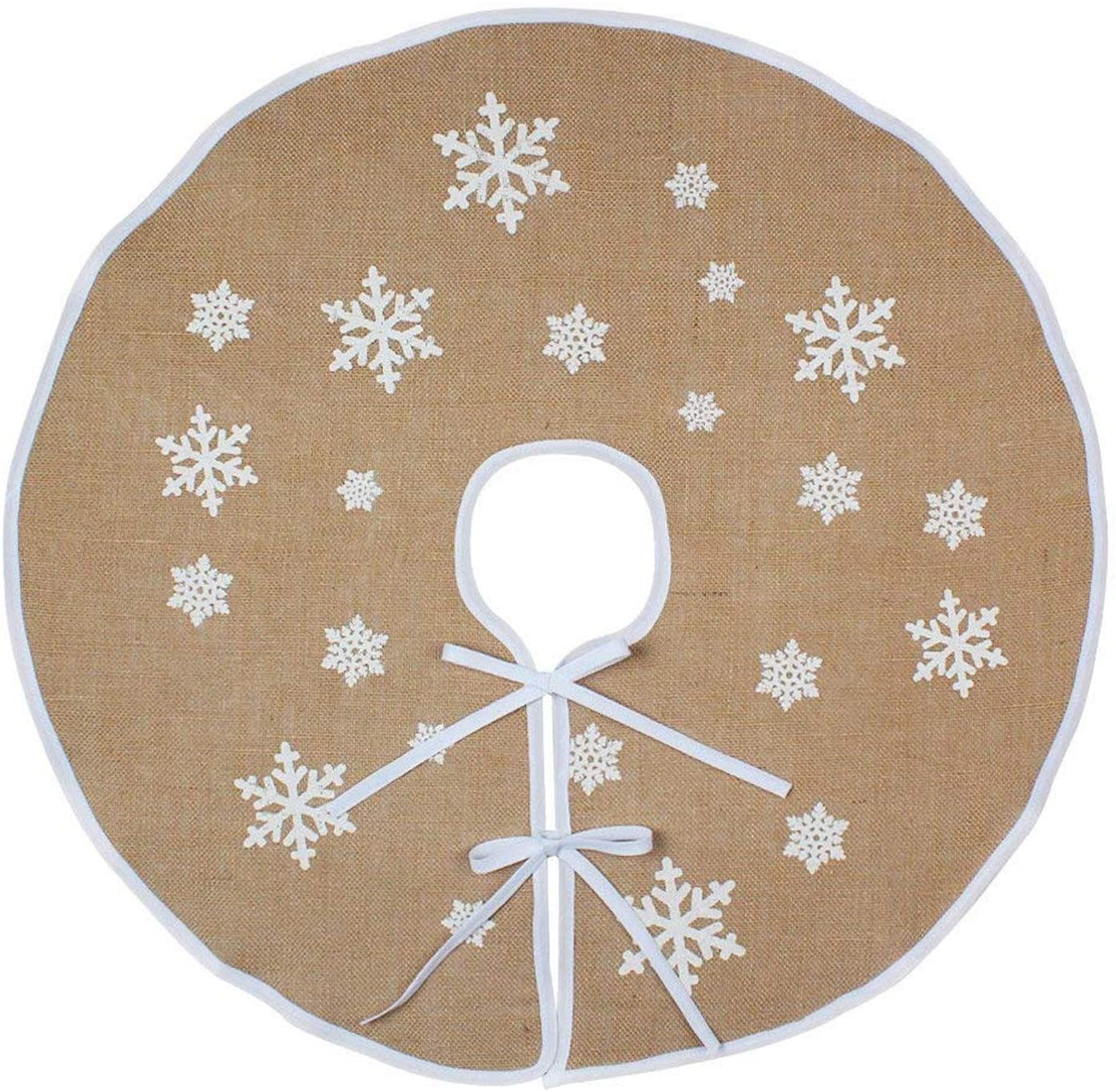 TINGOR Christmas Tree Skirt, 48 inch Rustic Burlap White Snowflake ...