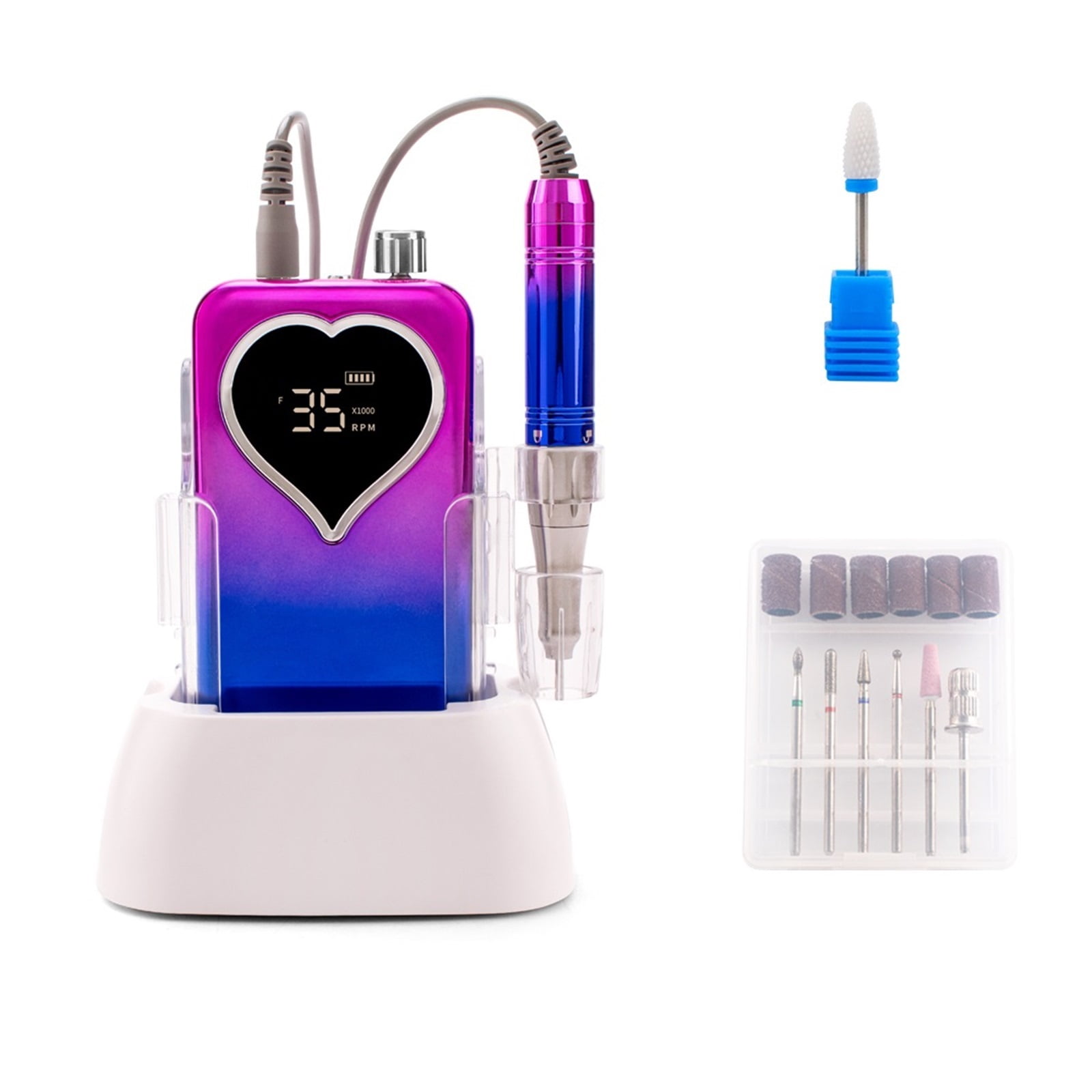 35000RPM Coreless Motor Portable Nail Drill Machine Manicure Polishing Rechargeable Battery Cordless Powerful With Base