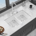 thumbnail image 4 of 32"x19"x10" Undermount Double Bowl Fireclay Kitchen Sink - Dual Mount White Porcelain Fireclay Rectangular Deep Double Bowl Sink Basin, 4 of 9