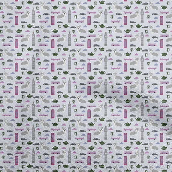 oneOone Polyester Spandex Light Purple Fabric Floral & Puppies Craft Projects Decor Fabric Printed By The Yard 56 Inch Wide