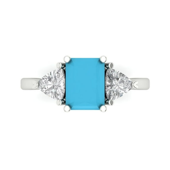 Three-Stone Engagement Ring for Women - 2.82ct Simulated Turquoise in 14K White Gold Promise Ring