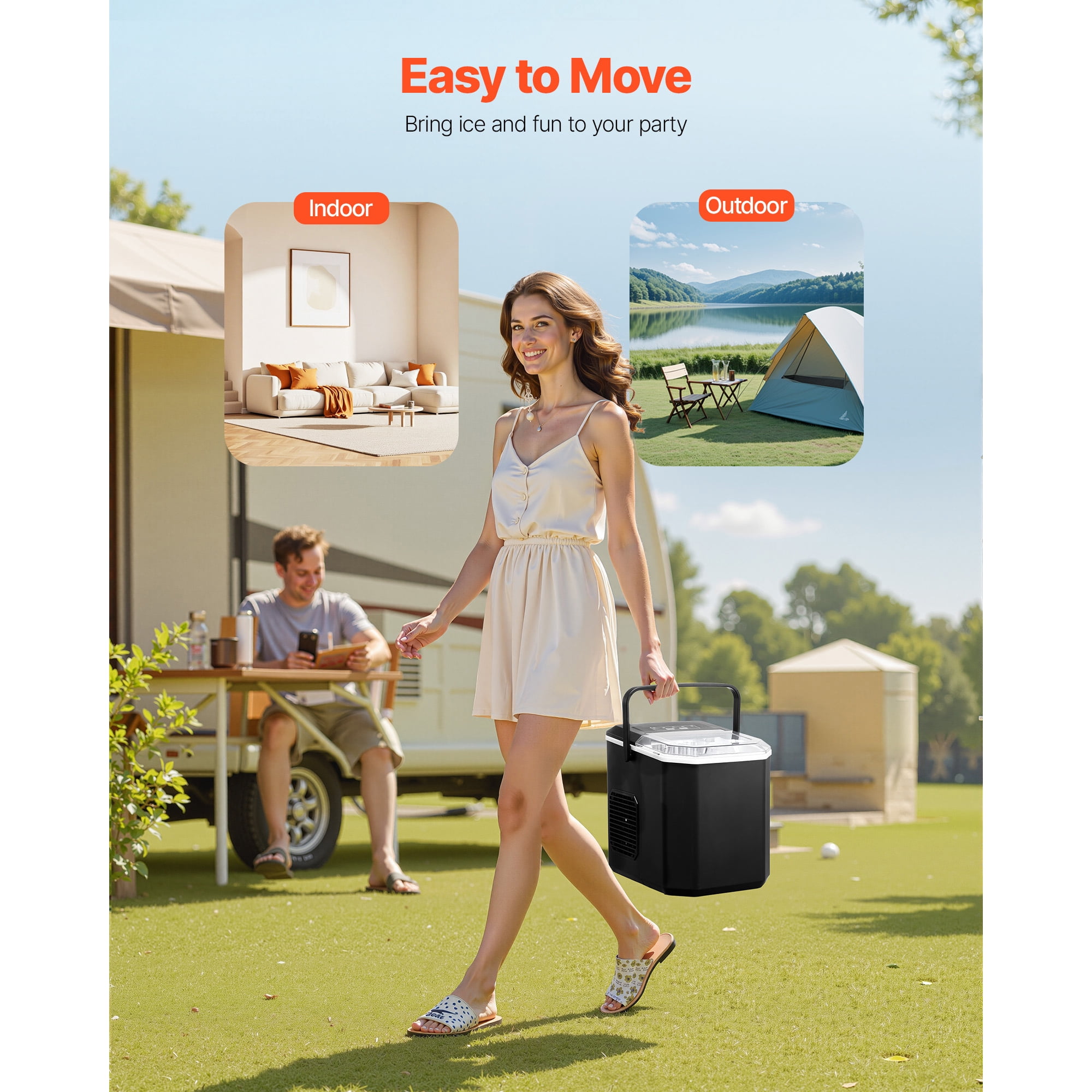 KFFKFF Countertop Ice Maker, Produces 9 Ice Cubes in 6 Minutes, 26lbs Daily Capacity, Portable Ice Machine with Self-Cleaning Function, Includes Ice Scoop and Basket, Offers Two Sizes of Bullet Ice