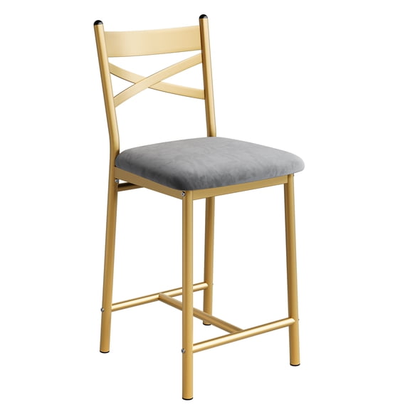 Bar Stools Set of 2, Modern Counter Chairs with Back & Footrest, Large Seat Upholstered Island Stools Metal Frame for Dining Room Kitchen