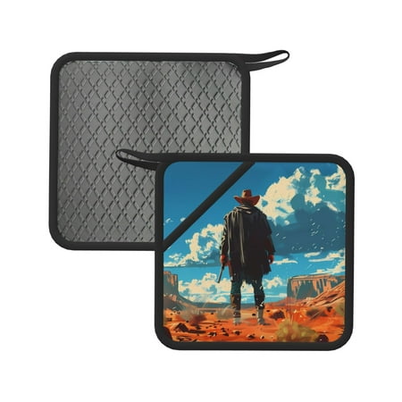 

Sikiie Lone Cowboy Desert Scene Pot Holders Kitchen Insulation Mats Heat Resistant Pot-Holder Oven Anti-Scald Pads for Cooking Baking 7.1*7.1inch