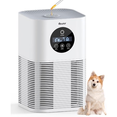 H13 True HEPA Air Purifier for Home Large Room Up to 600 Ft² Air Cleaner for Pet Hair Dander Smoke Pollen with 3 Fan Speeds & 6 Timer Settings