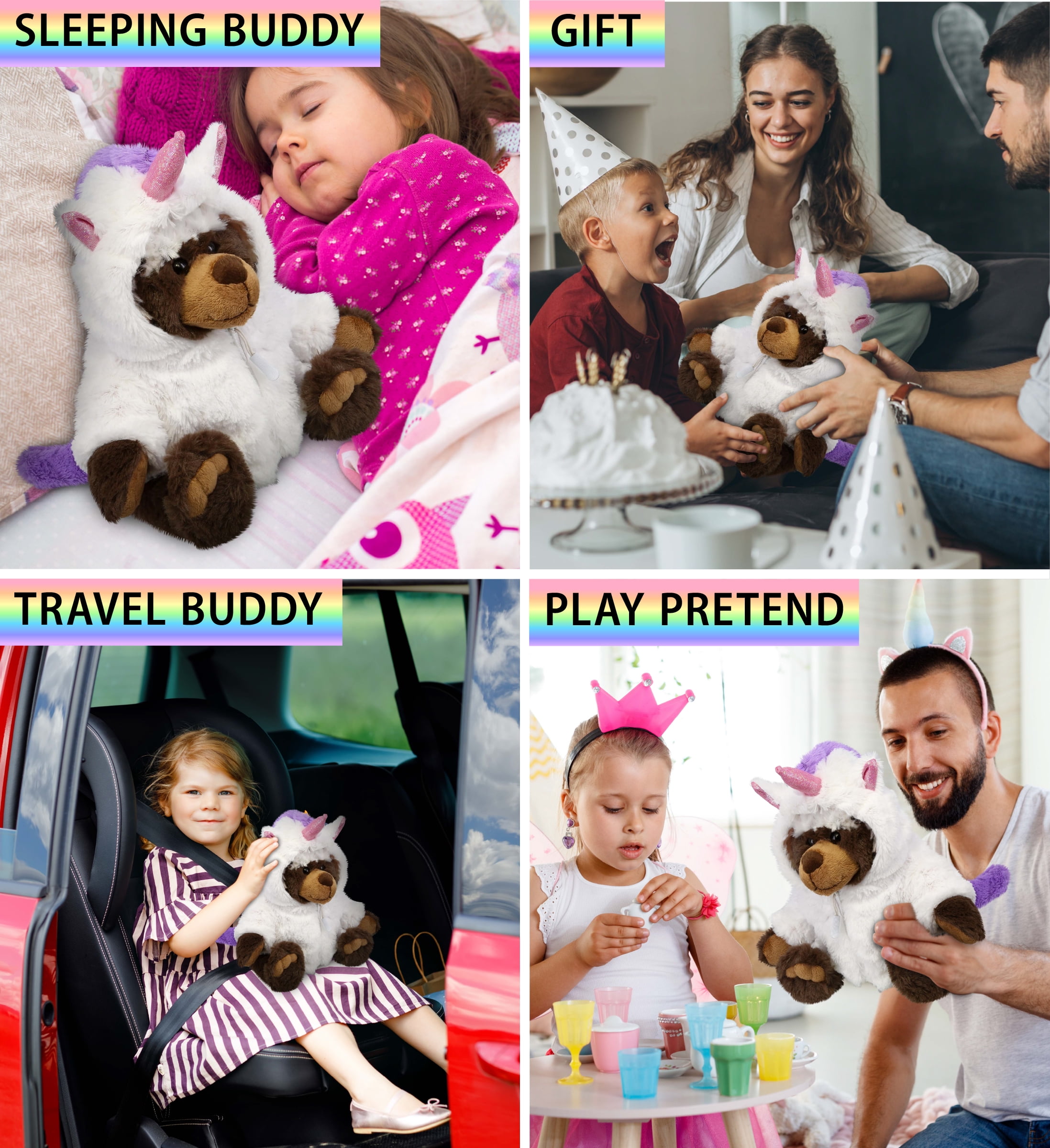 DolliBu Brown Bear Unicorn Plush Stuffed Animal Toy - Super Soft Bearcorn Dress Up with Removable Plush Unicorn Outfit, Cute Fantasy Pet Life Gift - 11 Inches
