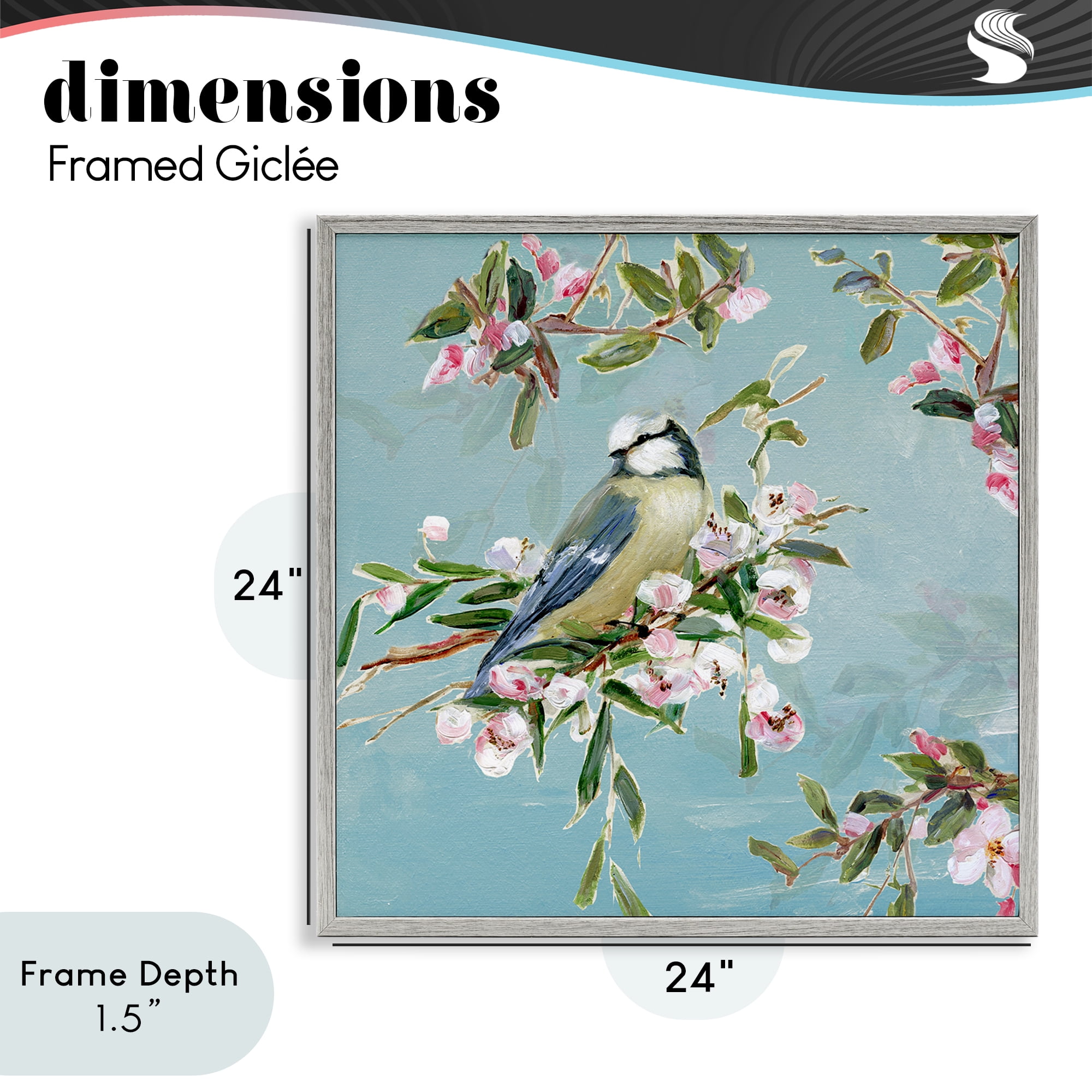 Stupell Industries Songbird Perched on Blooms Gray Framed Giclee Art, design by Sally Swatland