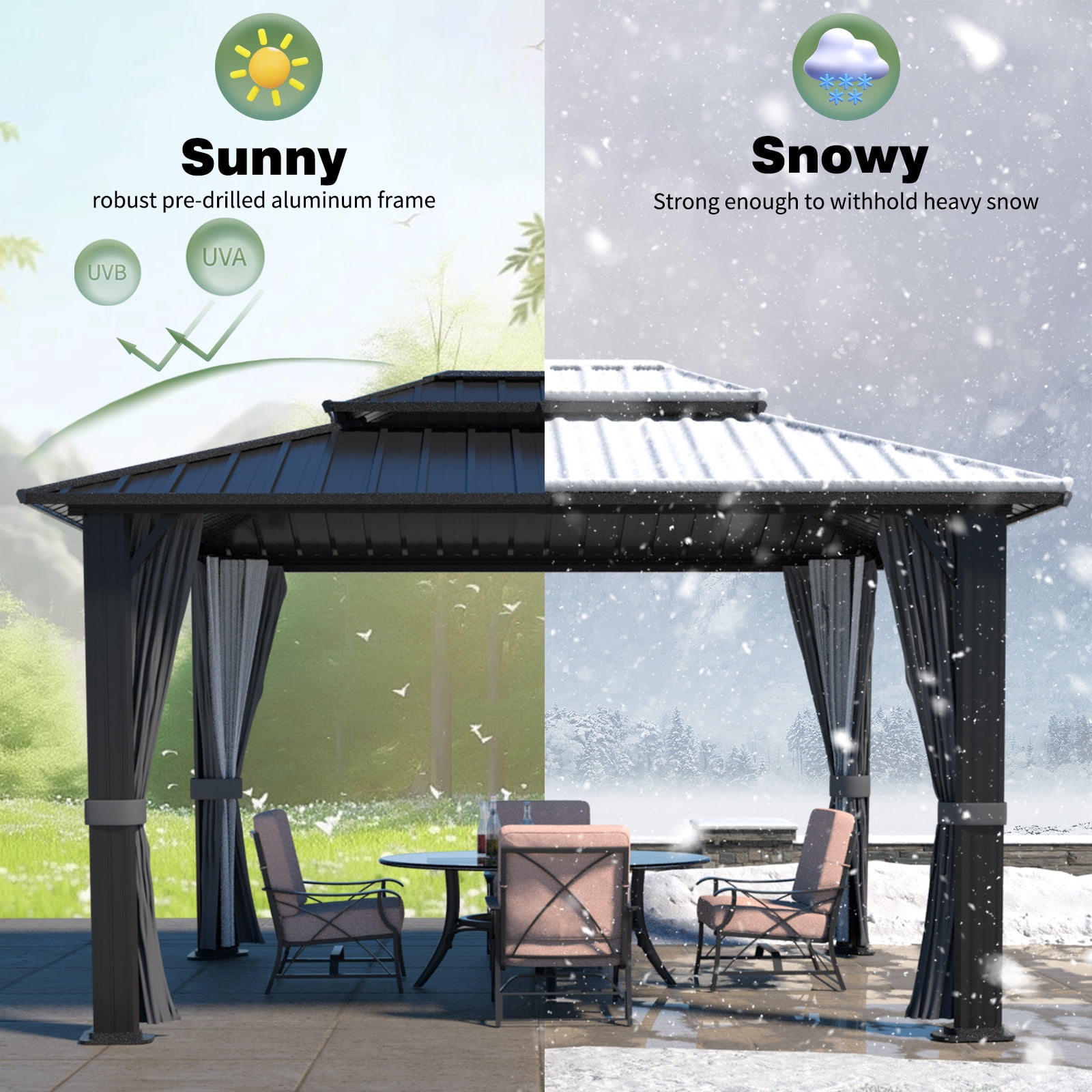 VEIKOUS 10' x 10' Outdoor Hardtop Gazebo, Double Roof Metal Gazebo for Patio, Garden, Lawn and Party, Black