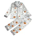 thumbnail image 4 of CONROSES Hallowmas Pajama Set for Women 2 Peice Halloween Pjs Cartoon Ghost Pumpkin Graphic Long Sleeve Buttons Tops Pants Loungewear Sets Cozy Nightwear Sleepwear, 4 of 4