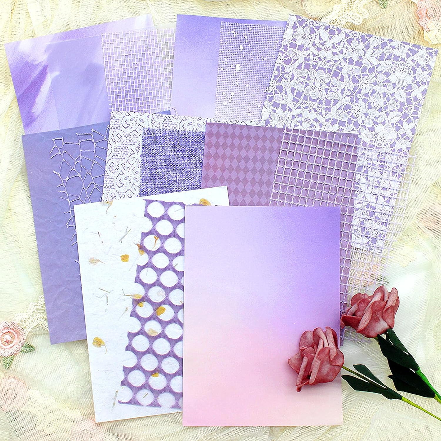 30 Sheets Textured Paper - 57 Inch Craft Paper, Suitable for Scrapbooking, Art Diary, Card Making, (Pink, Purple)