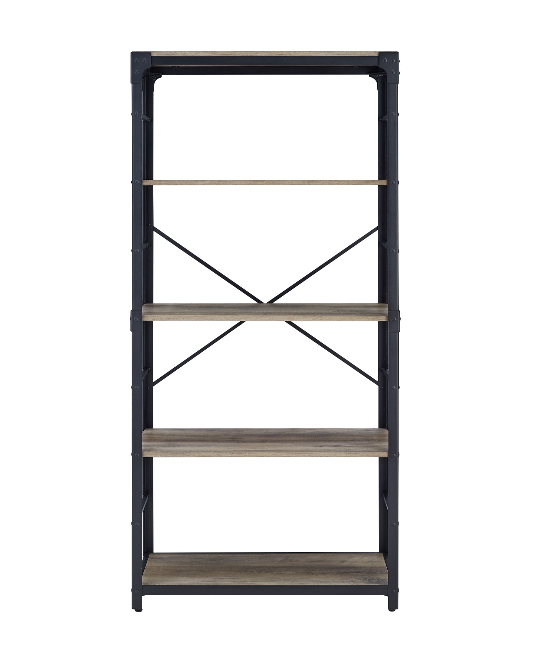 Urban Industrial Angle Iron 4-Shelf Bookcase, Grey Wash