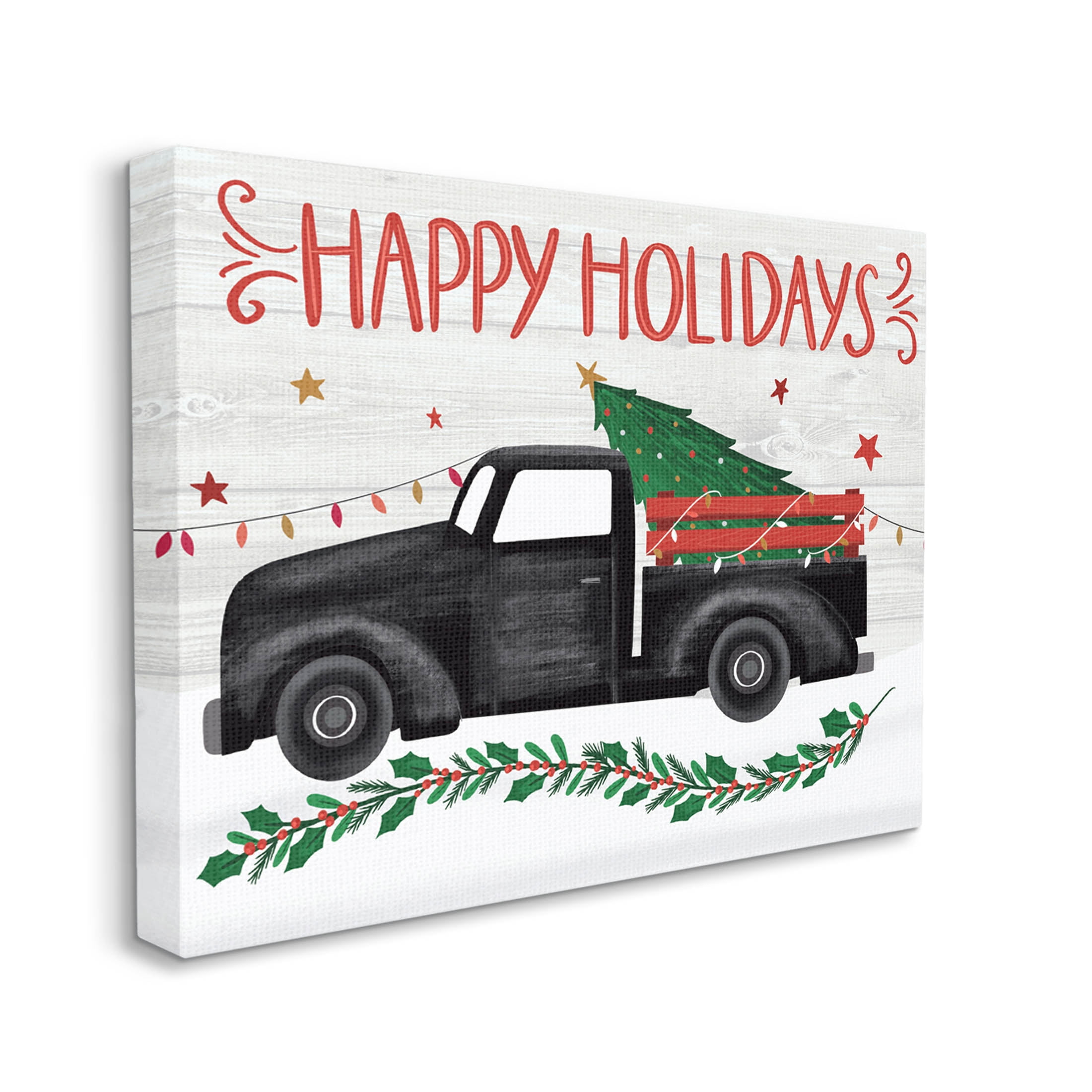 Happy Holidays Christmas Tree Truck Holiday Graphic Art Gallery Wrapped Canvas Print Wall Art