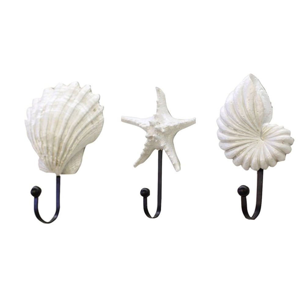 White Ocean Sea Beach Shell Starfish Conch Home Decor Clothes Wall Hanger Hook 