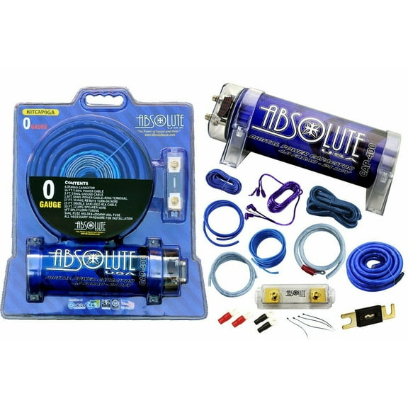 Absolute USA KITCAP0GABL 4.0 Farad Power Capacitor 0 Gauge Car Amplifier Installation Wiring Complete Kit (Blue)