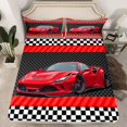 thumbnail image 2 of Feelyou Cartoon Red Automobile Queen Sheet Sets, Speed Sports Lover Flat Sheet, Checkered Square Plaid Queen Fitted Sheet, Lightweight Room Decor, 4-Piece, 2 of 7