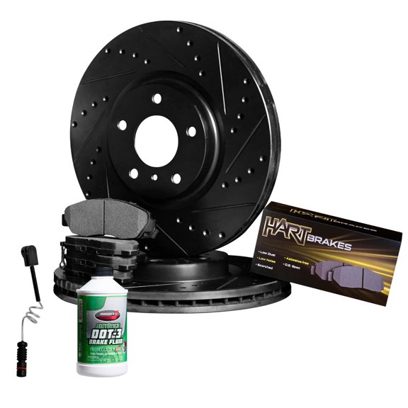 Hart Brakes Front Brakes and Rotors Kit |Front Brake Pads| Brake Rotors and Pads| Semi Metallic Brake Pads and Rotors| Sensor Wire - BHC1.31002.63