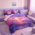 thumbnail image 2 of Manfei Ocean Dolphin Rainbow Sunset Bedding Comforter Set for Kids Boys and Girls, Romantic Coastal Print Queen Bedding Sets, Pink Reversible 7pcs, 2 of 6