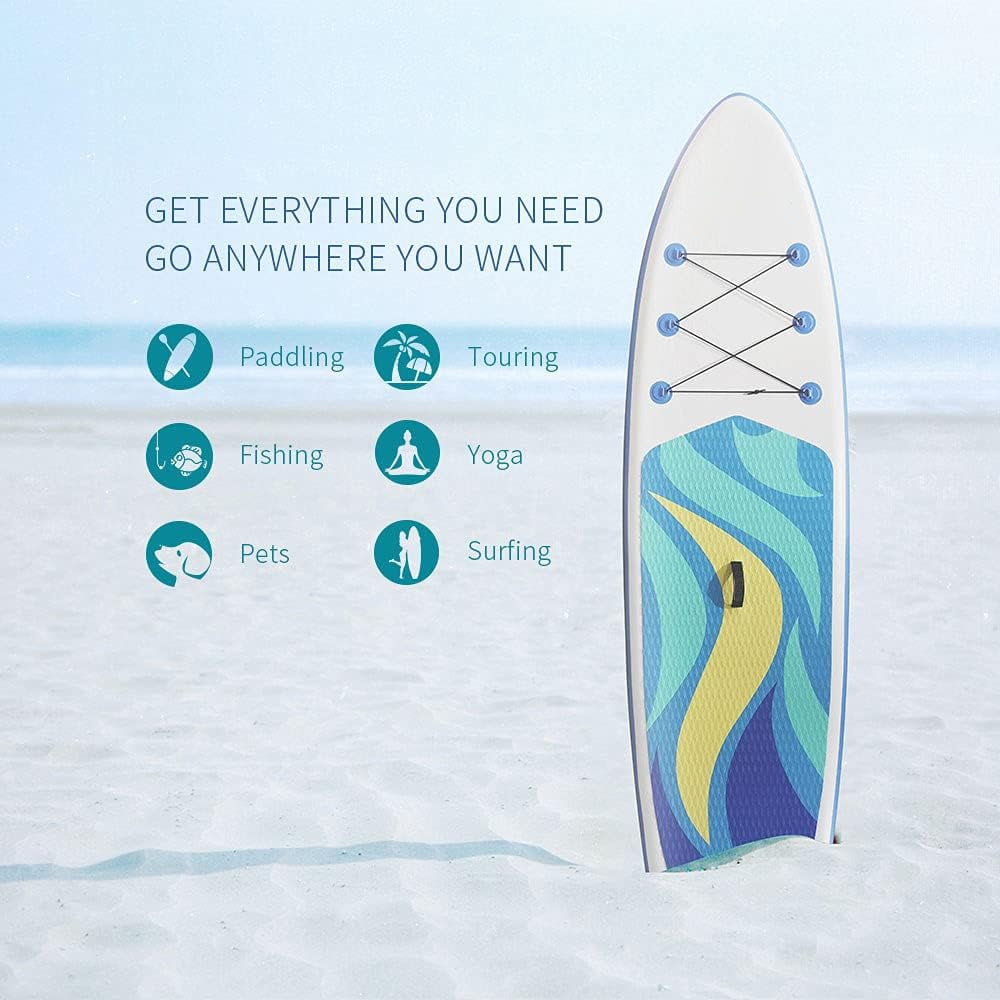Syngar Inflatable Stand Up Paddle Board, Extra Wide Thick SUP Board with Premium Sup Accessories & Backpack, Non-Slip Deck, Leash, Adjustable Paddle, Hand Pump, Bottom Fin for Youth & Adult