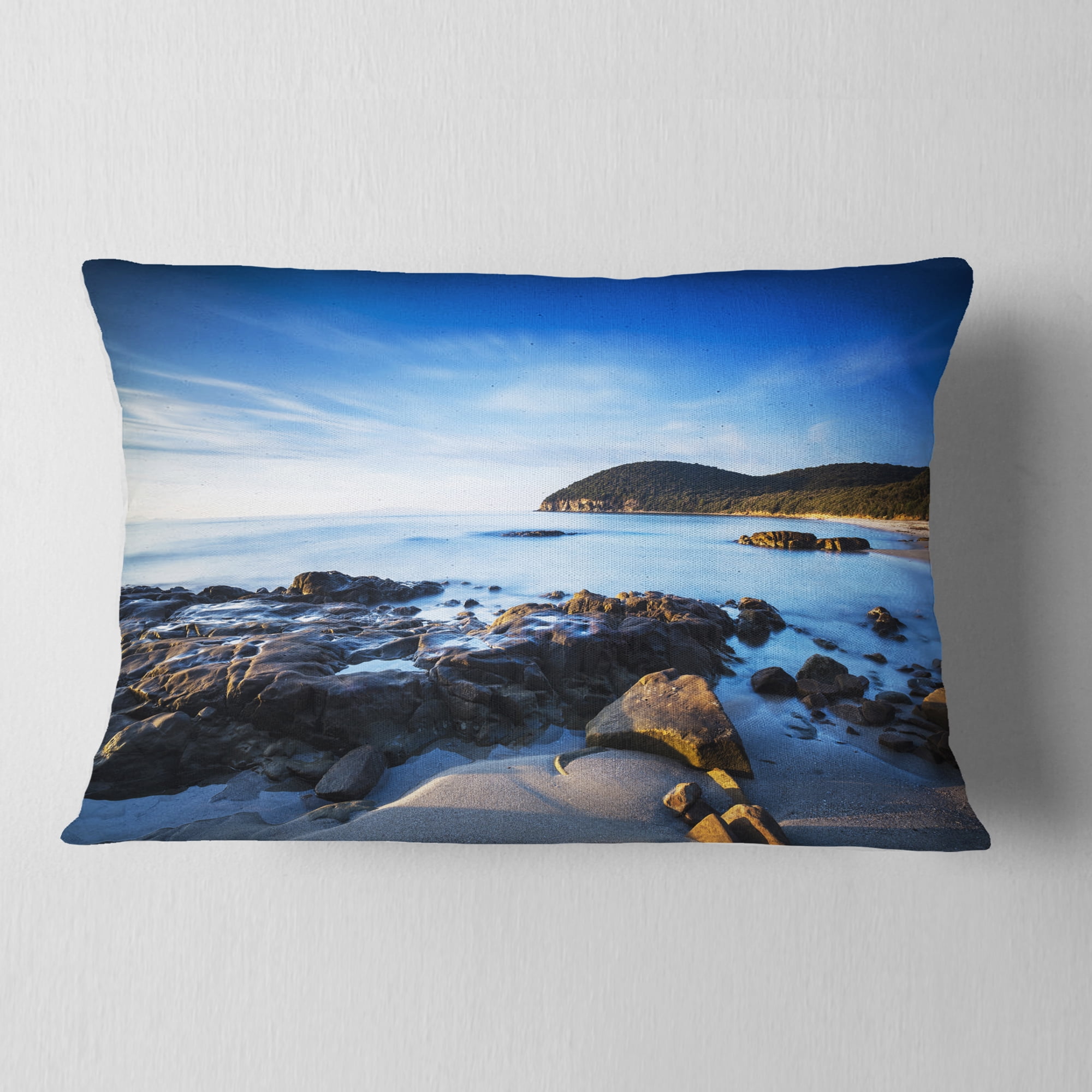 Designart 12" x 20" Blue Polyester Throw Pillow