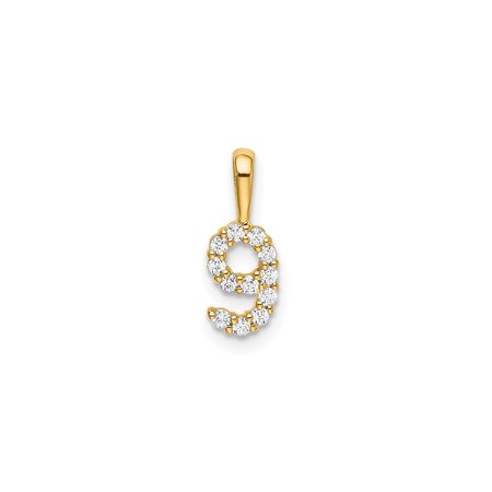 14k Yellow Gold Number 9 Pendant for Women, Diamond Accent Numeric Charm Necklace for Anniversary, Birthday, Lucky Date, Real Gold Personalized Jewelry
