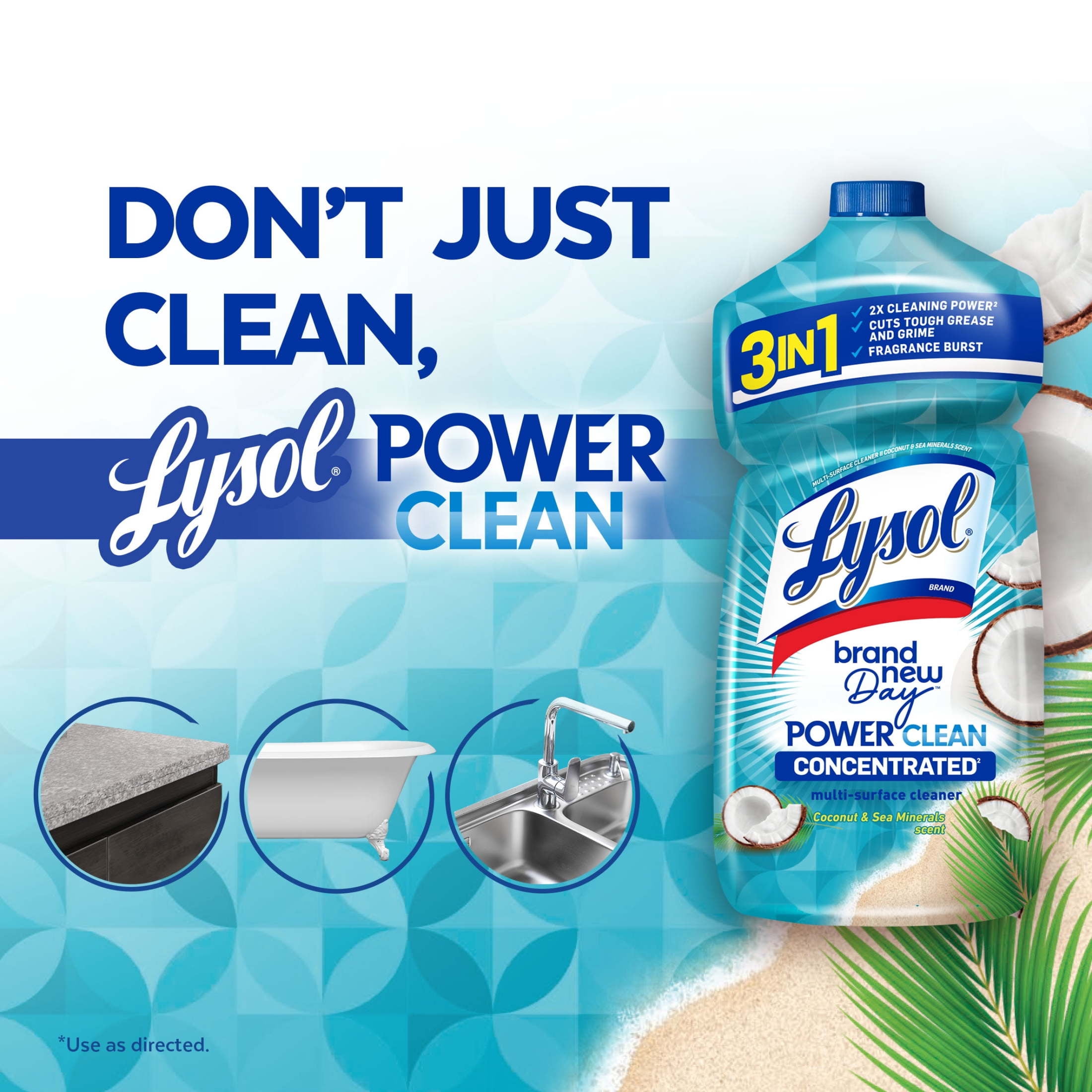 (9 pack) Lysol All Purpose Cleaner, 2X Concentrated Multi-Surface Disinfectant Floor Cleaner for Mopping Solution, for Bathroom & Kitchen, Coconut & Sea Minerals, 28 fl oz