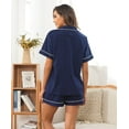 thumbnail image 3 of MAYFISH 100% Cotton Pajama Sets for Women Short Sleeve Sleepwear Button Down Pjs Summer 2 Piece Lounge Sets S-XXL(Navy Blue, Medium), 3 of 5