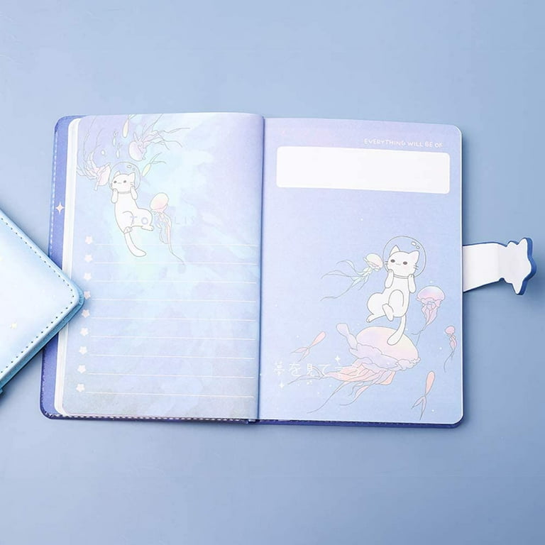 Cute Cartoon Notebook, Kawaii Journal Notebook Japanese Sketchbook Leather  Cover Diary Notepad Travel Notebook, (blue)