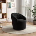 thumbnail image 4 of SEYNAR Modern 360 Degree Swivel Accent Chair Set of 2, Velvet Upholstered Barrel Armchair with Button Tufted Back, Vanity Chair for Living Room(Black), 4 of 13