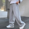 thumbnail image 2 of LIJCC Boys Spring Autumn Sweatpants Solid Color Loose Wide Leg Sweat Pants Elastic High Waist Baggy Joggers(Grey,6-7 Years), 2 of 8