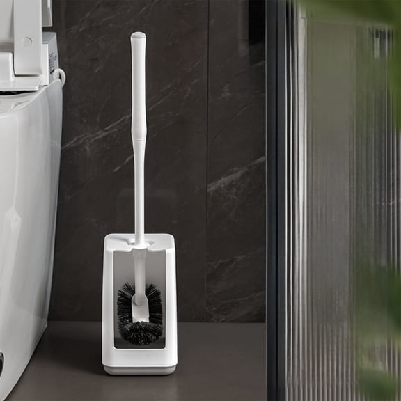 Horivan Toilet Cleaning Brush with Angled Head and Base Long Handle for Hard to Reach Areas Household Bathroom Cleaning Tool Durable Toilet Bowl Scrubber Brush