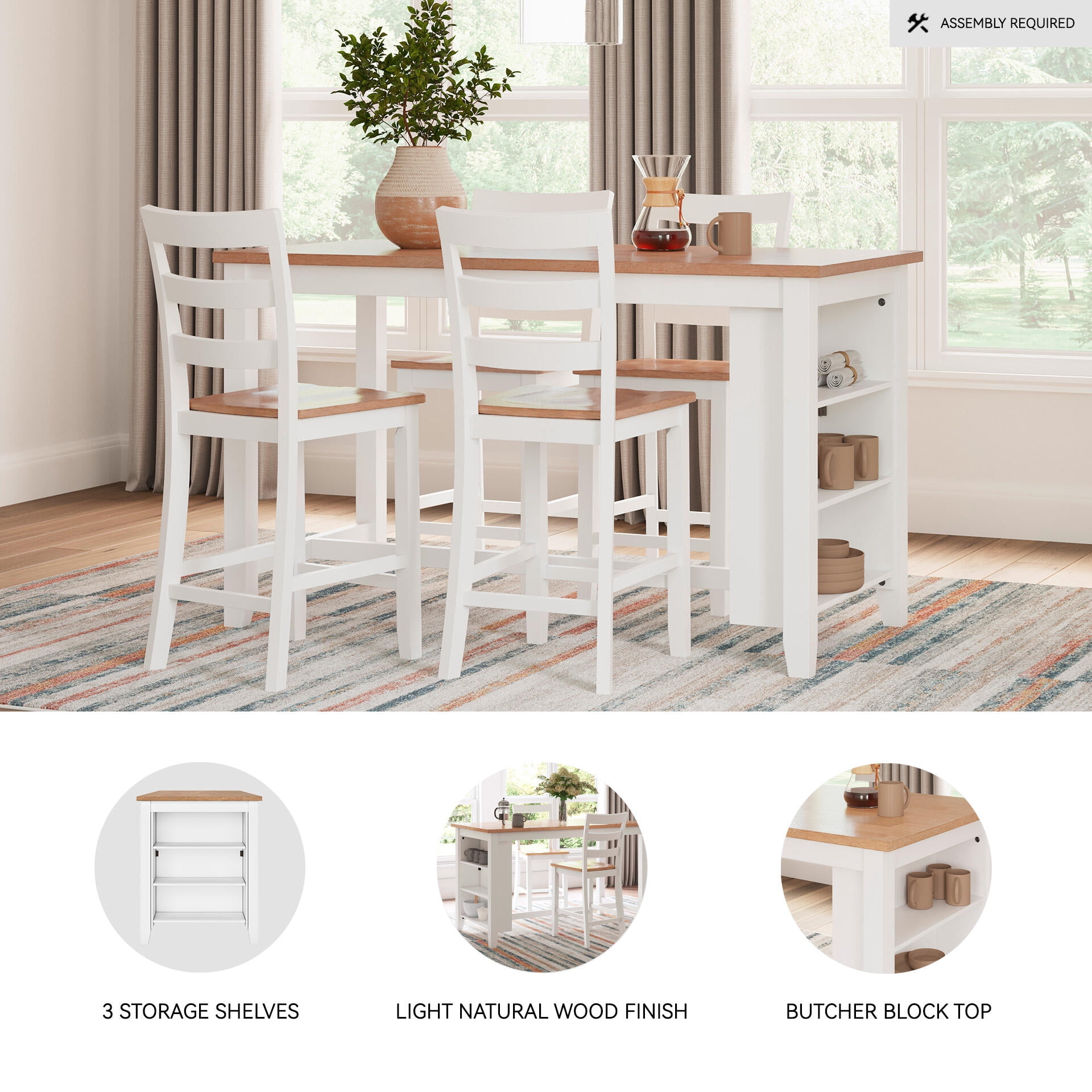 Signature Design by Ashley Gesthaven Counter Height Dining Table with Butcher Block Top, White