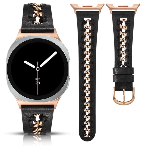 Wearlizer Leather Band Compatible with Samsung Galaxy Watch 9/8 40mm 44mm, Galaxy Watch 8 Classic 46mm, Dressy Stainless Steel Chain Strap for Women
